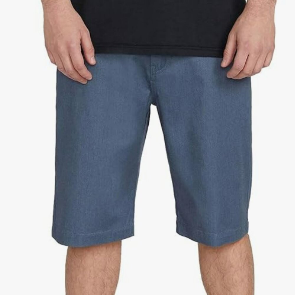 Volcom Vmonty Cotton Blend Preppy Flat Front Chino Stretch Shorts Heather Blue